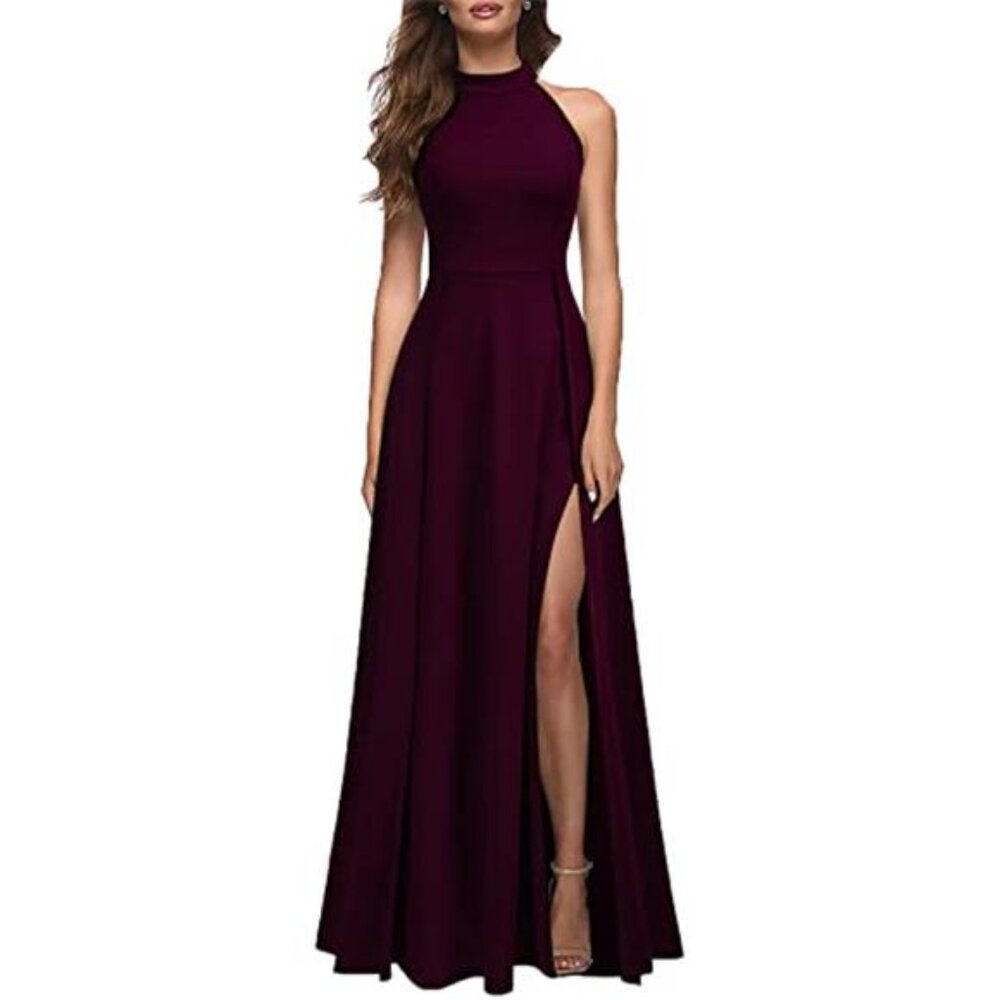 Women's Halter Neck Sexy Split Maxi Long Formal Dress
